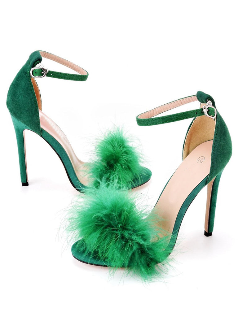 Feather Suede Strap High Heels