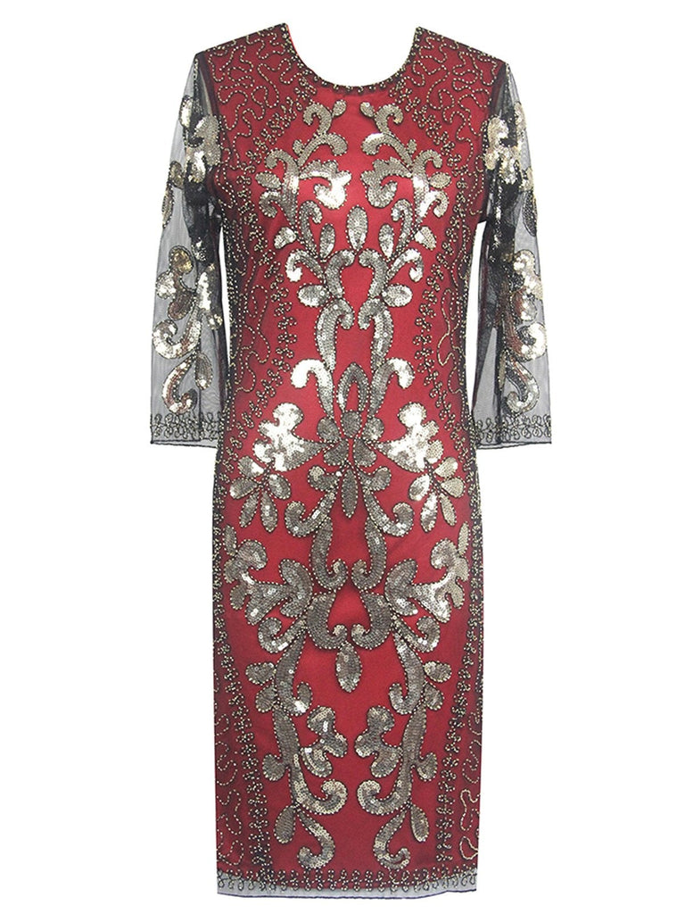 She slips into this 1920s 3/4 Sleeve Mesh Sequin Gatsby Dress and suddenly it's a 1920s daydream