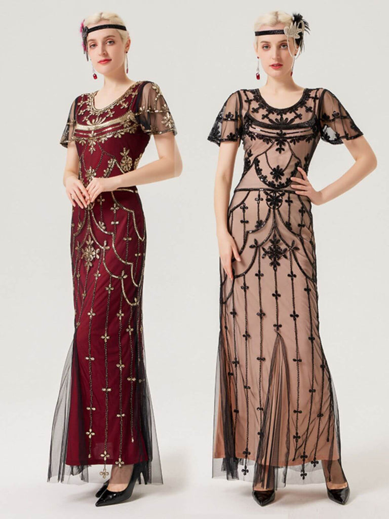 1920s Beaded Mesh Short Sleeve Charleston Dress — vintage elegance for the modern woman