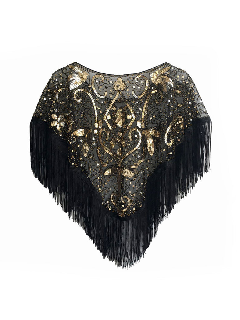 1920s Crew Neck Sequined Tassel Cape: 1920s tailoring for the woman who leads