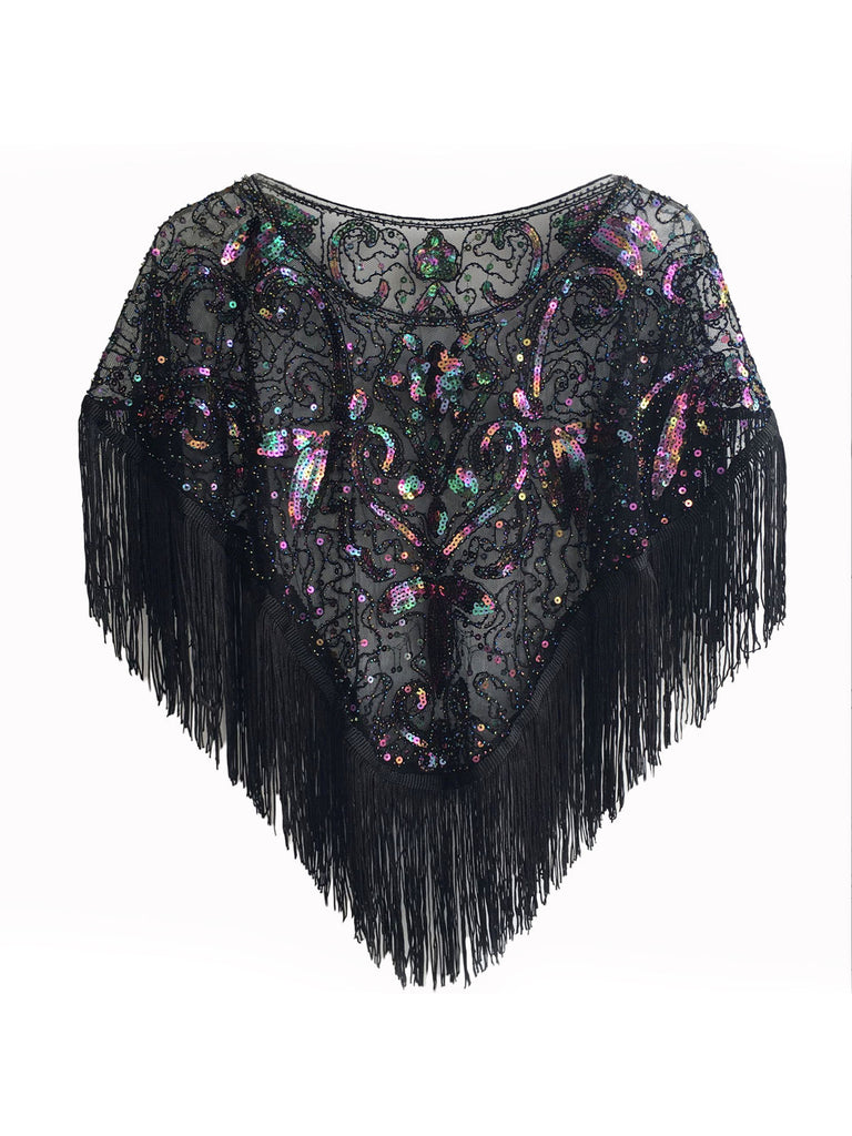 This 1920s Crew Neck Sequined Tassel Cape is her armor of 1920s elegance