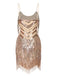 Beige 1920s Spaghetti Strap Fringe Sequins Party Dress - vintage dress, retro fashion, Gatsby party