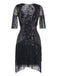 Black 1920s Flapper Tassel Fringe Great Gatsby Sequin Dress - vintage dress, retro fashion, Gatsby party