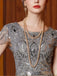 Gray 1920s Sequined Tulle Cap Sleeve Round Neck Dress - vintage dress, retro fashion, Gatsby party