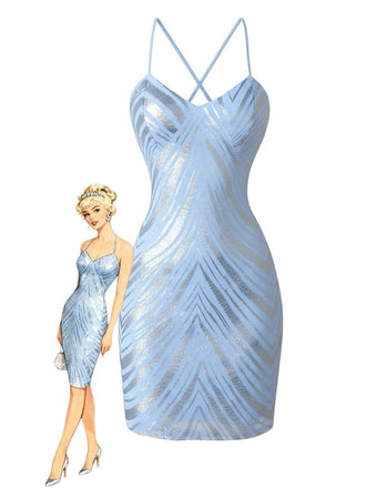 1920s Spaghetti Strap Sequin Chevron Backless Party Dress - vintage dress, retro fashion, Gatsby party
