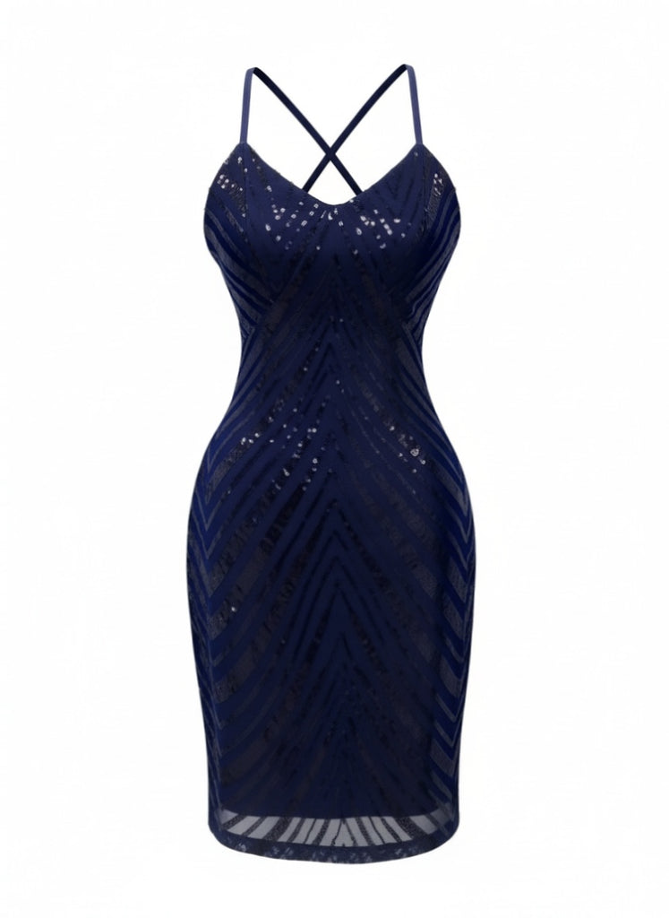 1920s Spaghetti Strap Sequin Chevron Backless Party Dress - vintage dress, retro fashion, Gatsby party
