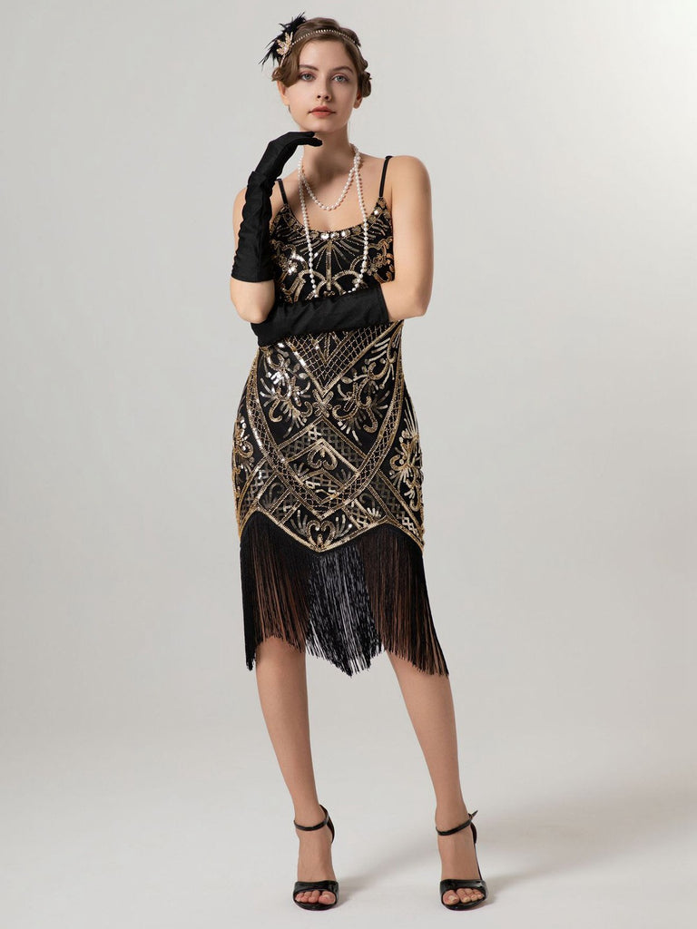 1920s Spaghetti Straps Sequined Tassel Flapper Dress - vintage dress, retro fashion, Gatsby party