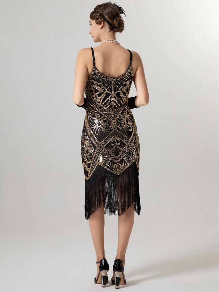1920s Spaghetti Straps Sequined Tassel Flapper Dress - vintage dress, retro fashion, Gatsby party