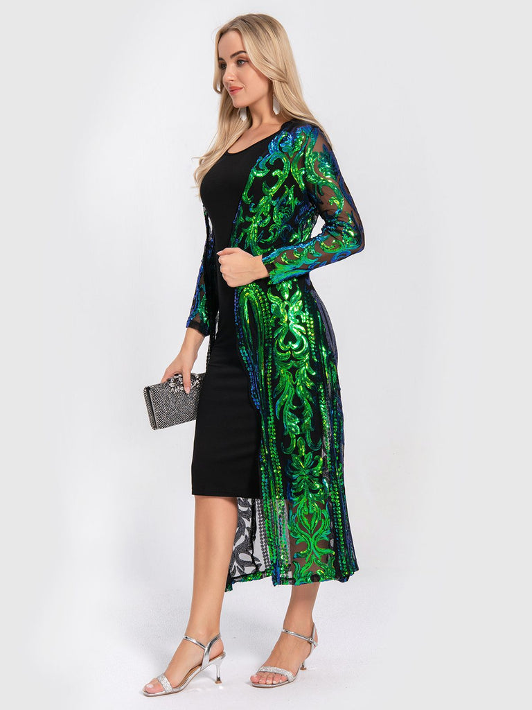 1920s Embroidered Long Sheer Sequin Cardigan: timeless 1920s elegance she makes her own