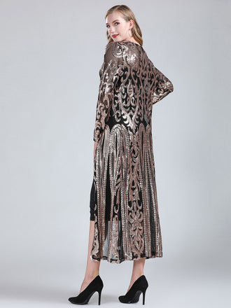 She finds her 1920s story in this 1920s Embroidered Long Sheer Sequin Cardigan