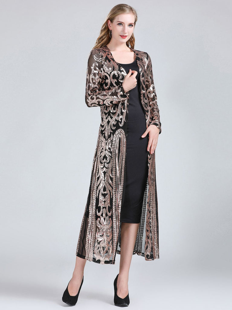 1920s Embroidered Long Sheer Sequin Cardigan: timeless 1920s elegance she makes her own