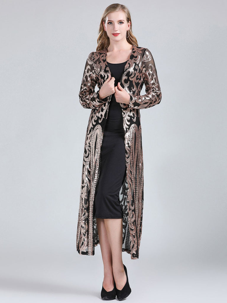 This 1920s Embroidered Long Sheer Sequin Cardigan whispers 1920s secrets to those who notice