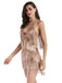 1920s Floral Sequined Tassel Mesh Deep V-Neck Dress - vintage dress, retro fashion, Gatsby party