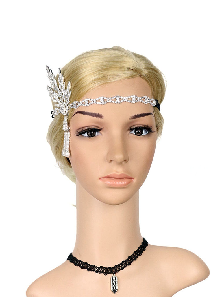 1920s Fringe Pearl Rhinestone Headband | 1920s | vintage accessory, flapper headpiece
