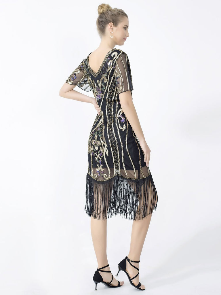 1920s Fringe Sequin Flapper Dress: where 1920s romance meets her modern spirit