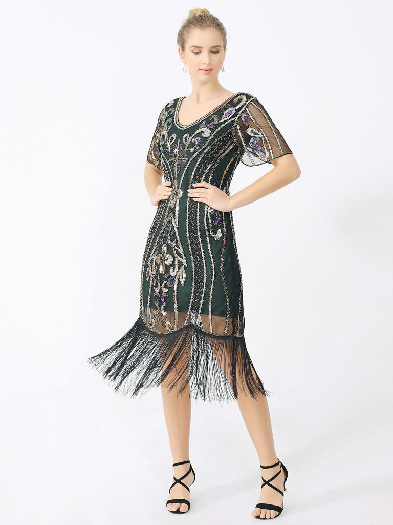 1920s Fringe Sequin Flapper Dress: where 1920s romance meets her modern spirit