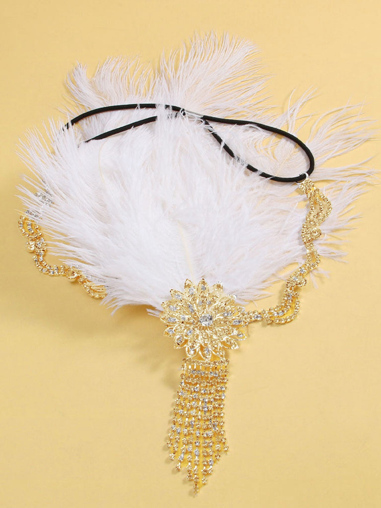 1920s Gatsby Feather Rhinestone Floral Headpiece - vintage fashion, retro style