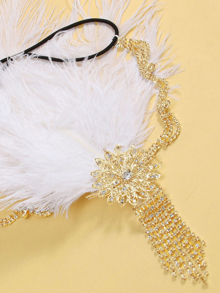 1920s Gatsby Feather Rhinestone Floral Headpiece - vintage fashion, retro style