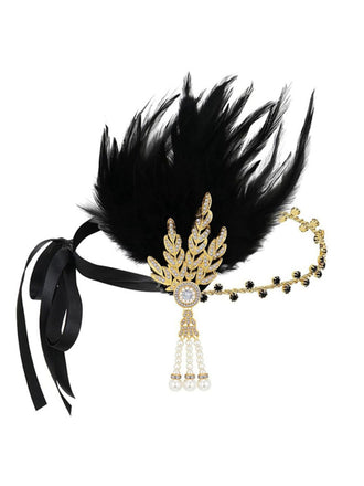 1920s Gatsby Feather Rhinestone Prom Headband - vintage fashion, retro style