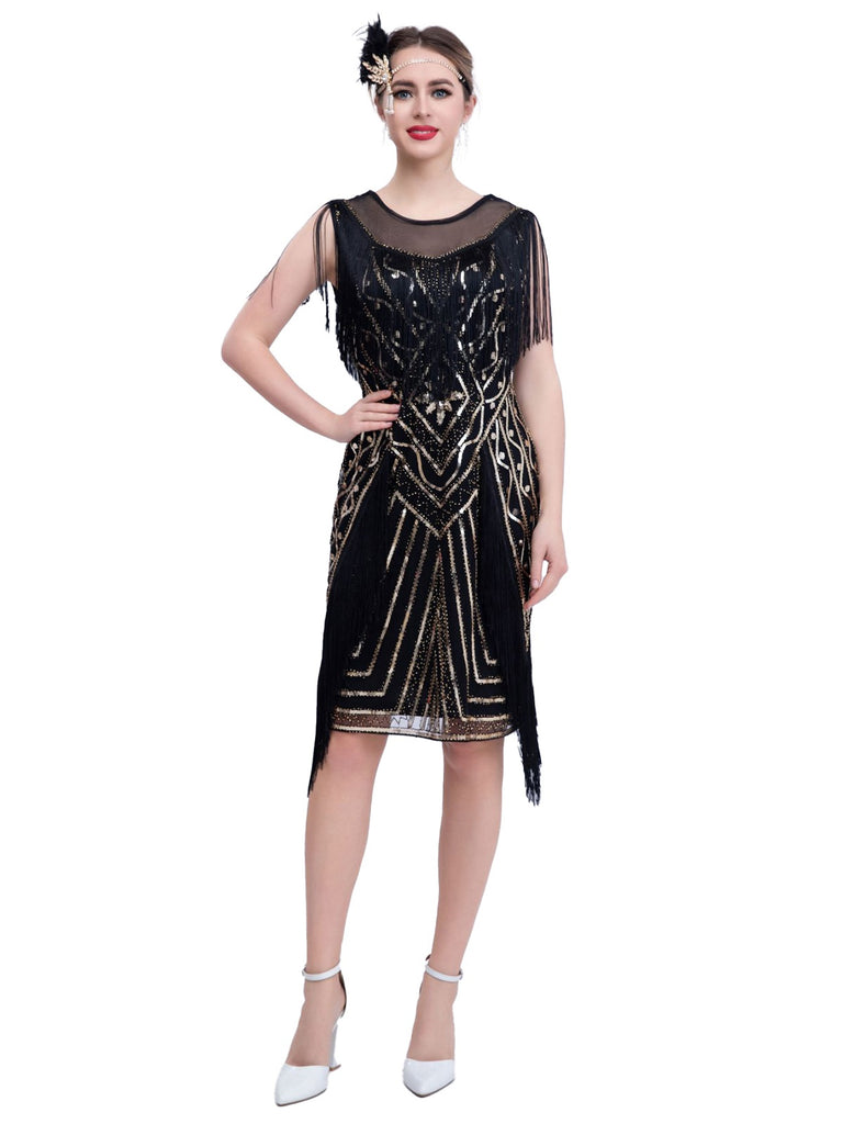 1920s Gatsby Sheer Neck Tassel Sequins Dress: where 1920s romance meets her modern spirit