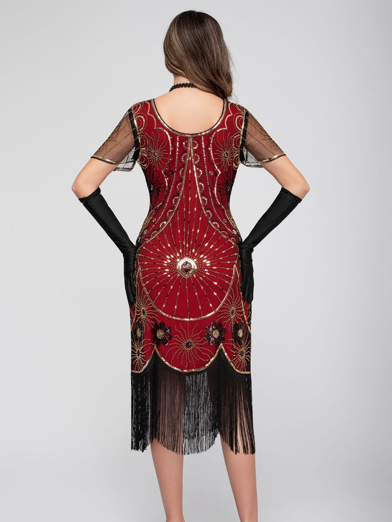 1920s Scoop Neck Sequin Fringe Flapper Dress - vintage dress, retro fashion, Gatsby party