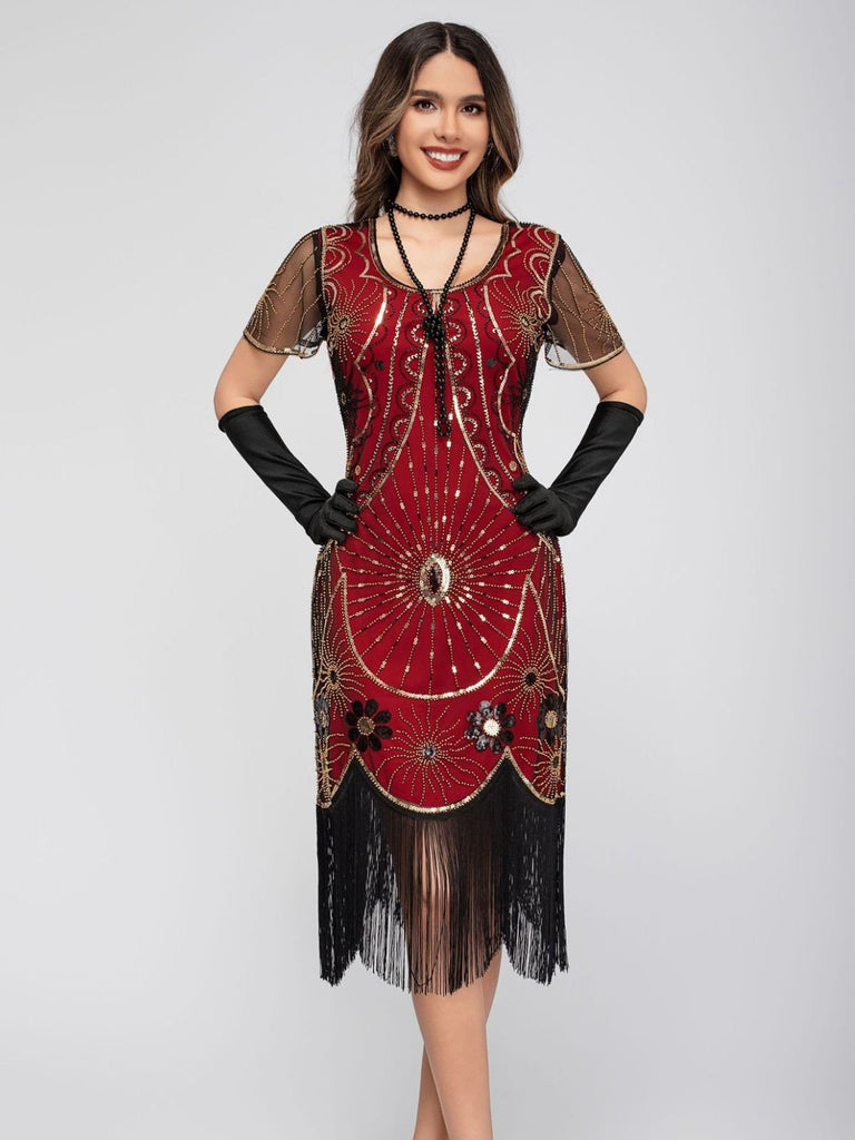 1920s Scoop Neck Sequin Fringe Flapper Dress - vintage dress, retro fashion, Gatsby party