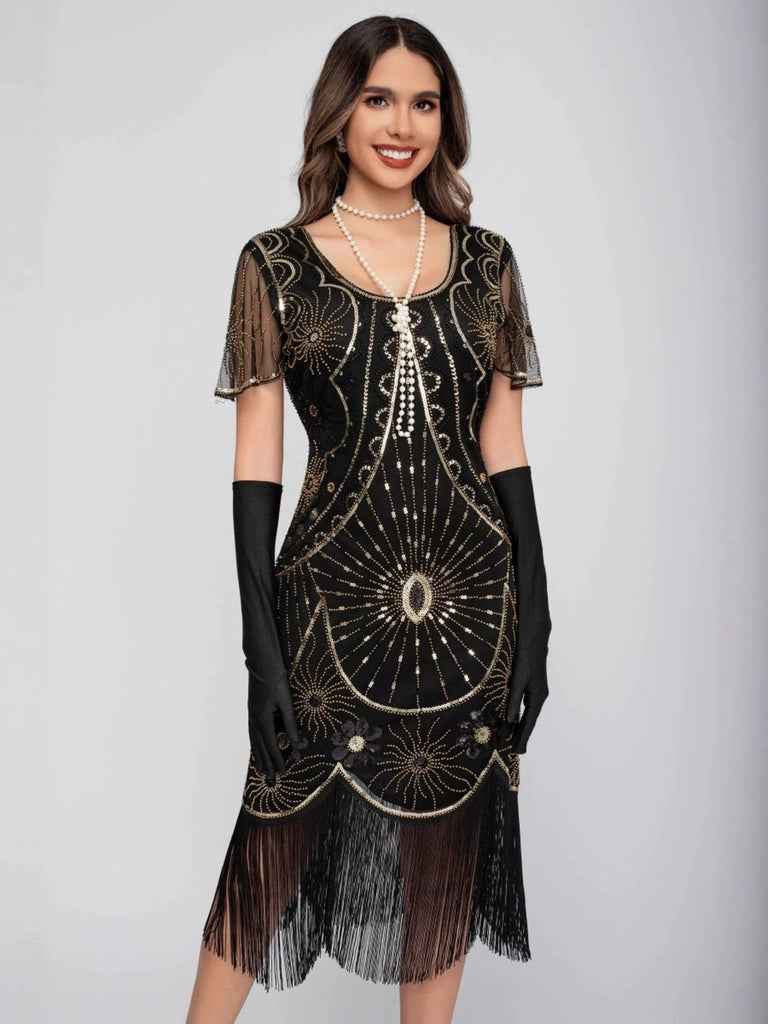 1920s Scoop Neck Sequin Fringe Flapper Dress - vintage dress, retro fashion, Gatsby party