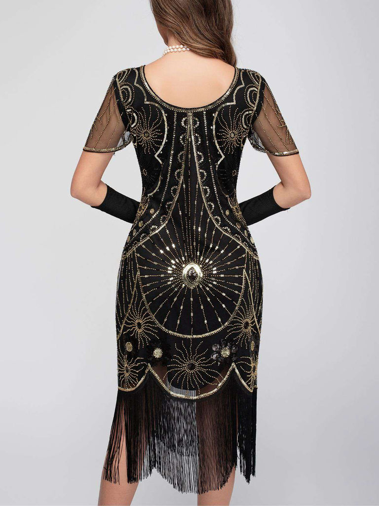 1920s Scoop Neck Sequin Fringe Flapper Dress - vintage dress, retro fashion, Gatsby party