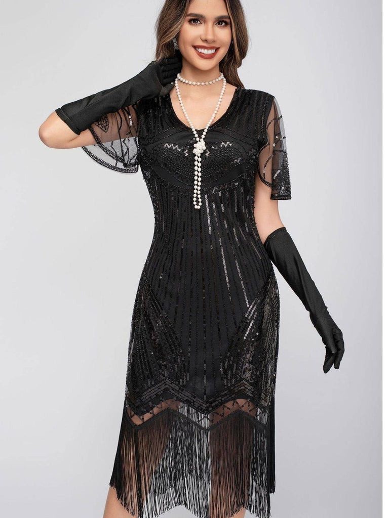 1920s Scoop Neck Sequin Tassels Charleston Dress - vintage dress, retro fashion, Gatsby party