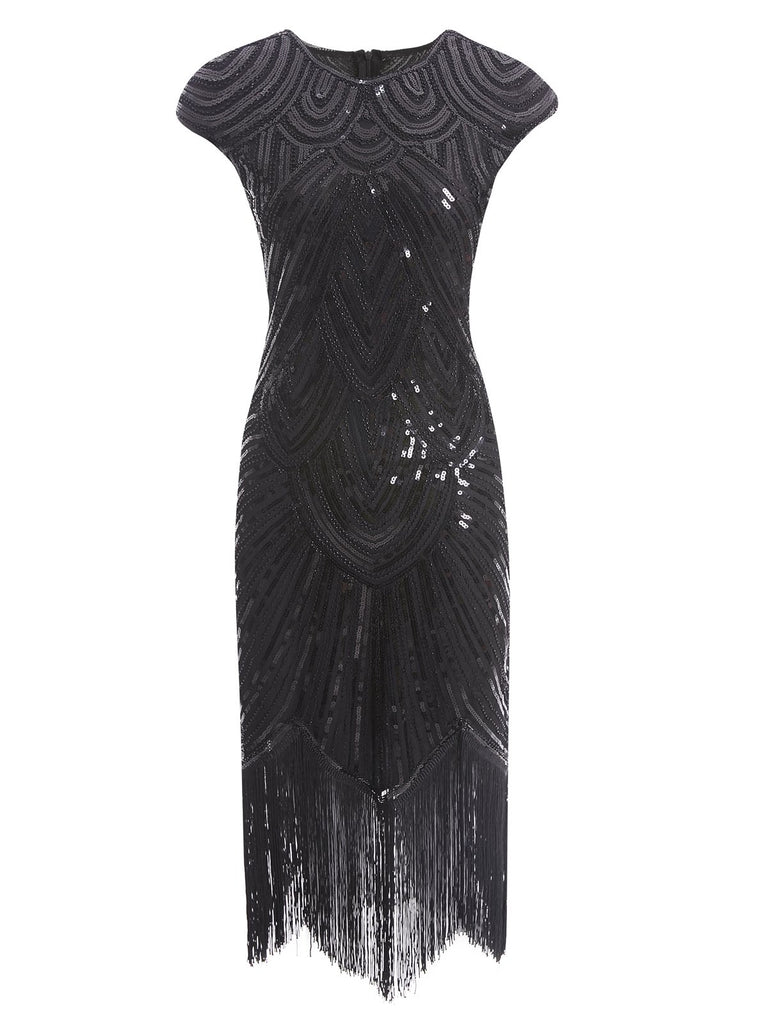 Wine 1920s Sequin Beaded Fringed Dress, classic 1920s style elegant retro fashion - Image 9