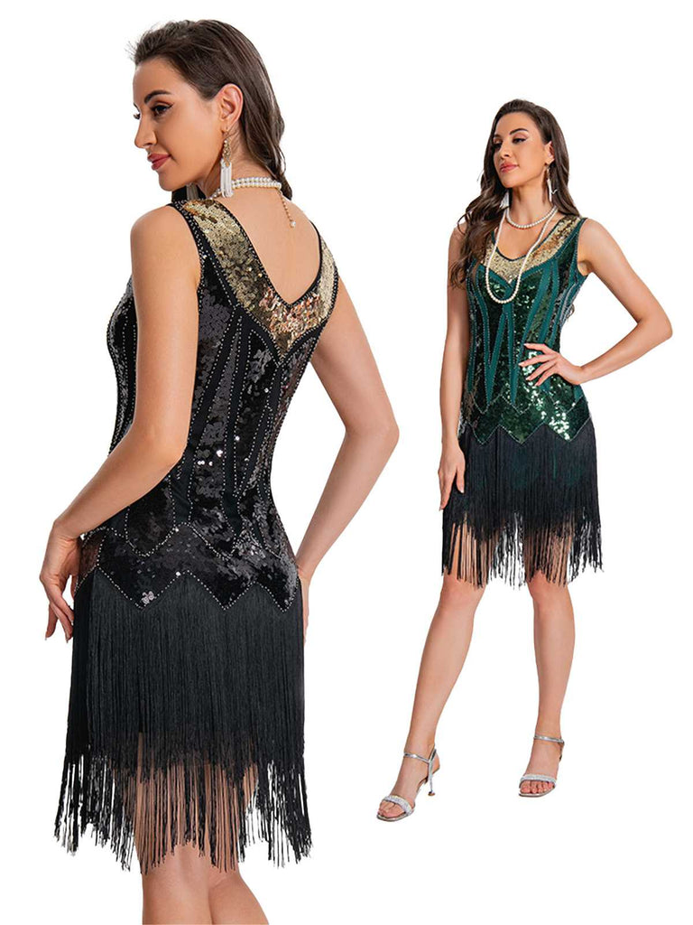 1920s Sequin Flapper Dress with Fringe Hem - vintage dress, retro fashion, Gatsby party
