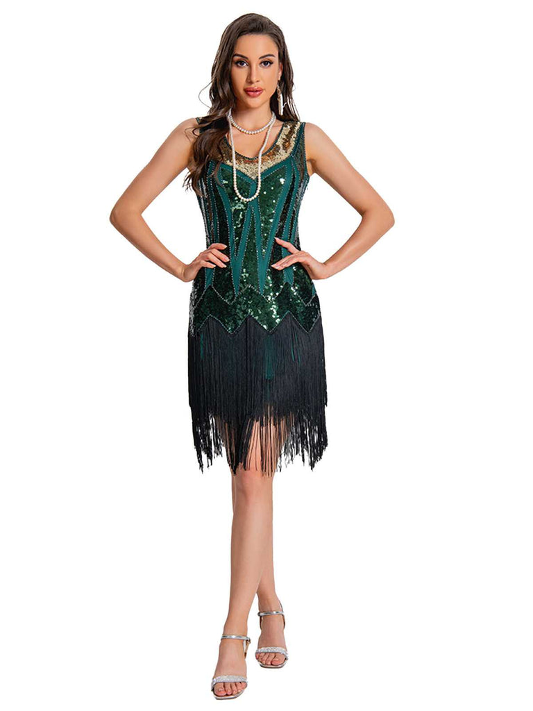 1920s Sequin Flapper Dress with Fringe Hem - vintage dress, retro fashion, Gatsby party