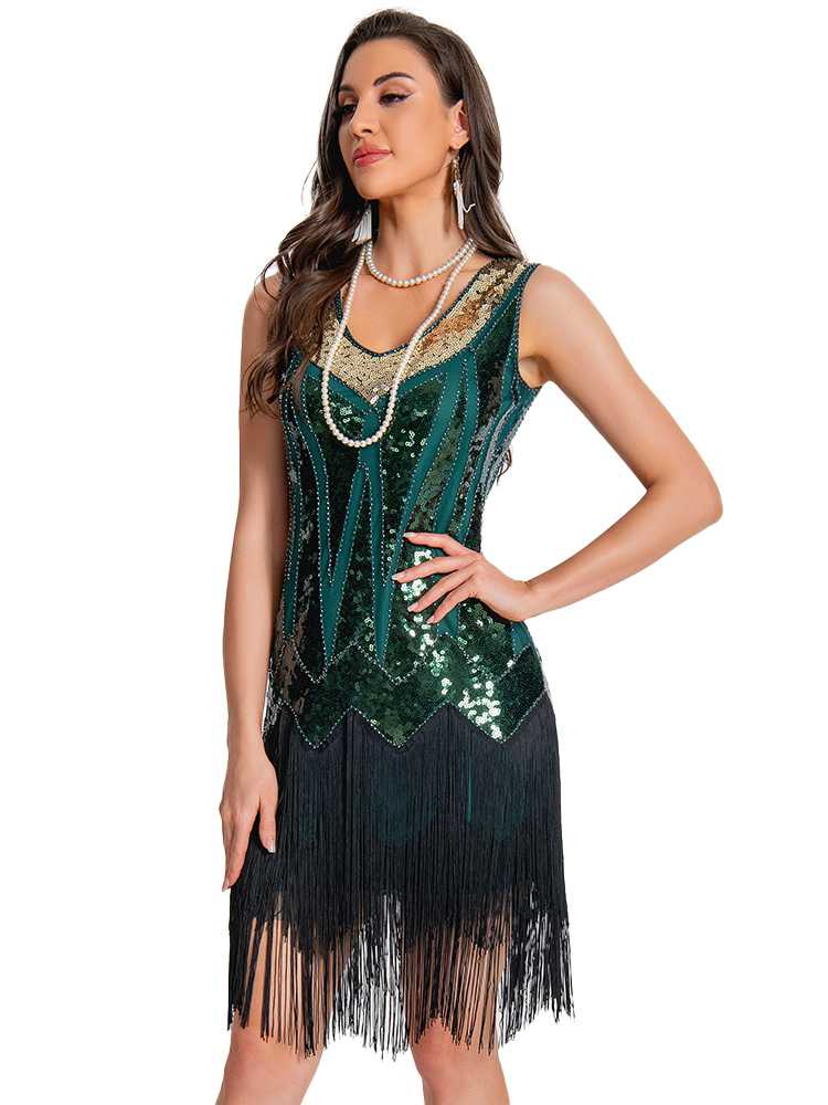 1920s Sequin Flapper Dress with Fringe Hem - vintage dress, retro fashion, Gatsby party