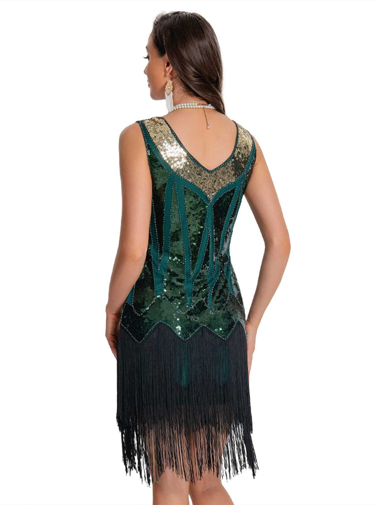 1920s Sequin Flapper Dress with Fringe Hem - vintage dress, retro fashion, Gatsby party