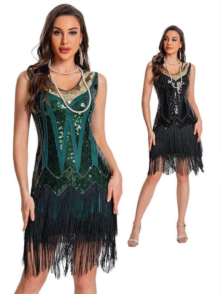 1920s Sequin Flapper Dress with Fringe Hem - vintage dress, retro fashion, Gatsby party