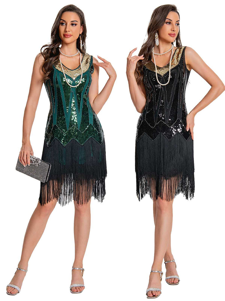 1920s Sequin Flapper Dress with Fringe Hem - vintage dress, retro fashion, Gatsby party