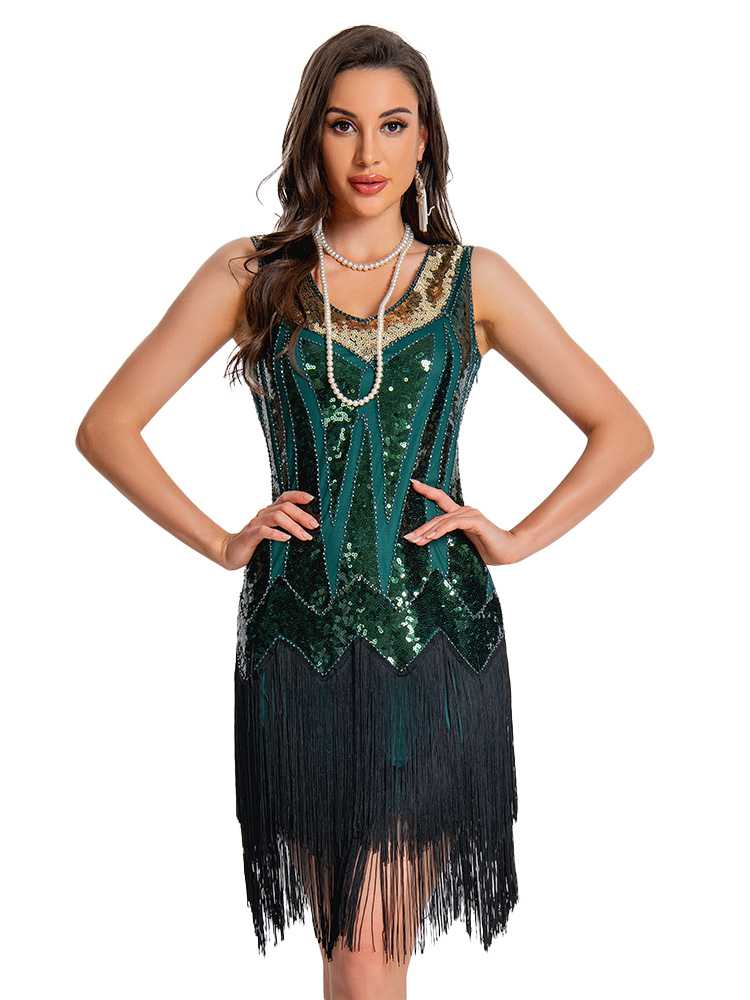 1920s Sequin Flapper Dress with Fringe Hem - vintage dress, retro fashion, Gatsby party