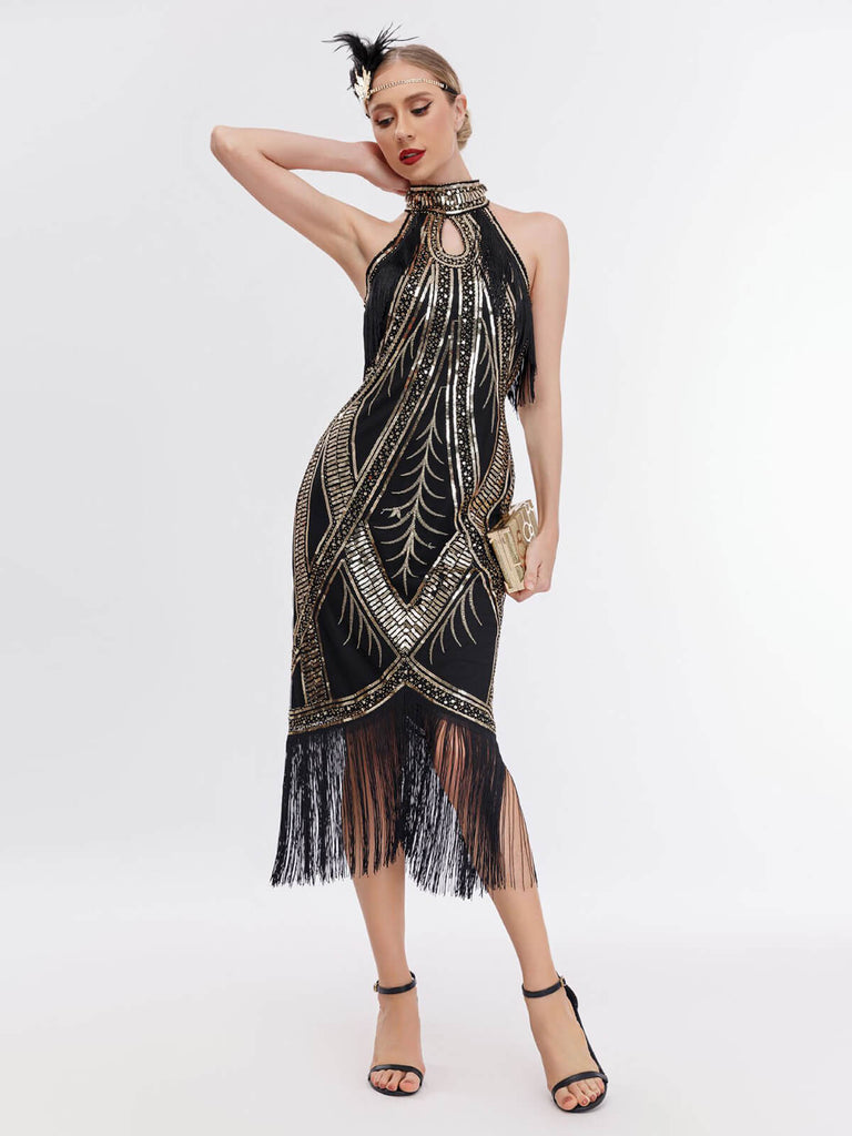 1920s Sequin Tassel Keyhole Charleston Dress — vintage elegance for the modern woman