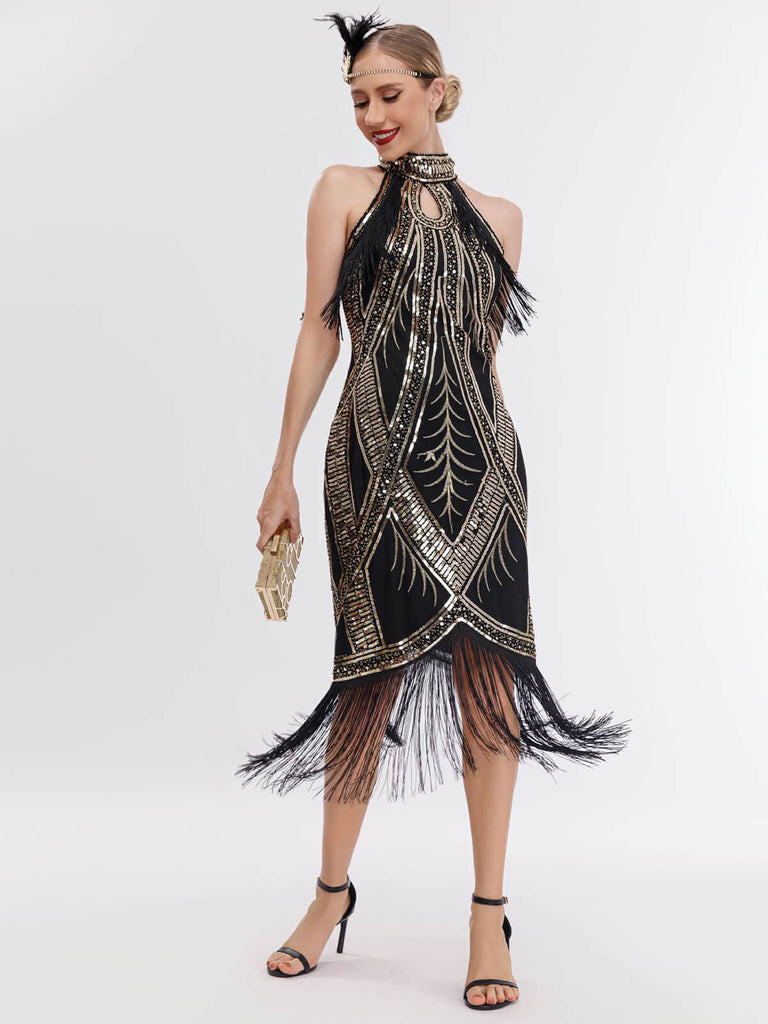 1920s Sequin Tassel Keyhole Charleston Dress — vintage elegance for the modern woman