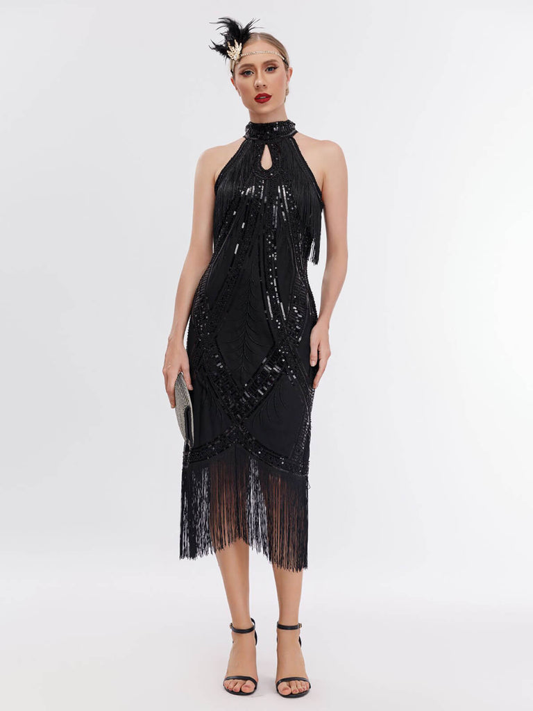 1920s Sequin Tassel Keyhole Charleston Dress — vintage elegance for the modern woman