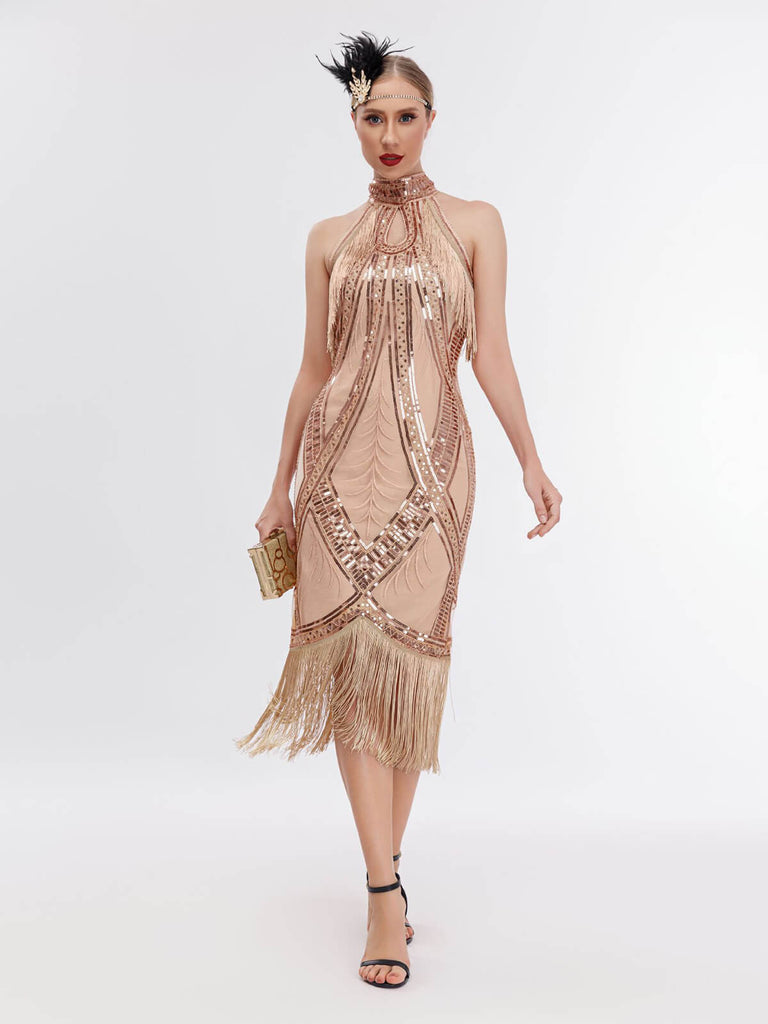 1920s Sequin Tassel Keyhole Charleston Dress — vintage elegance for the modern woman
