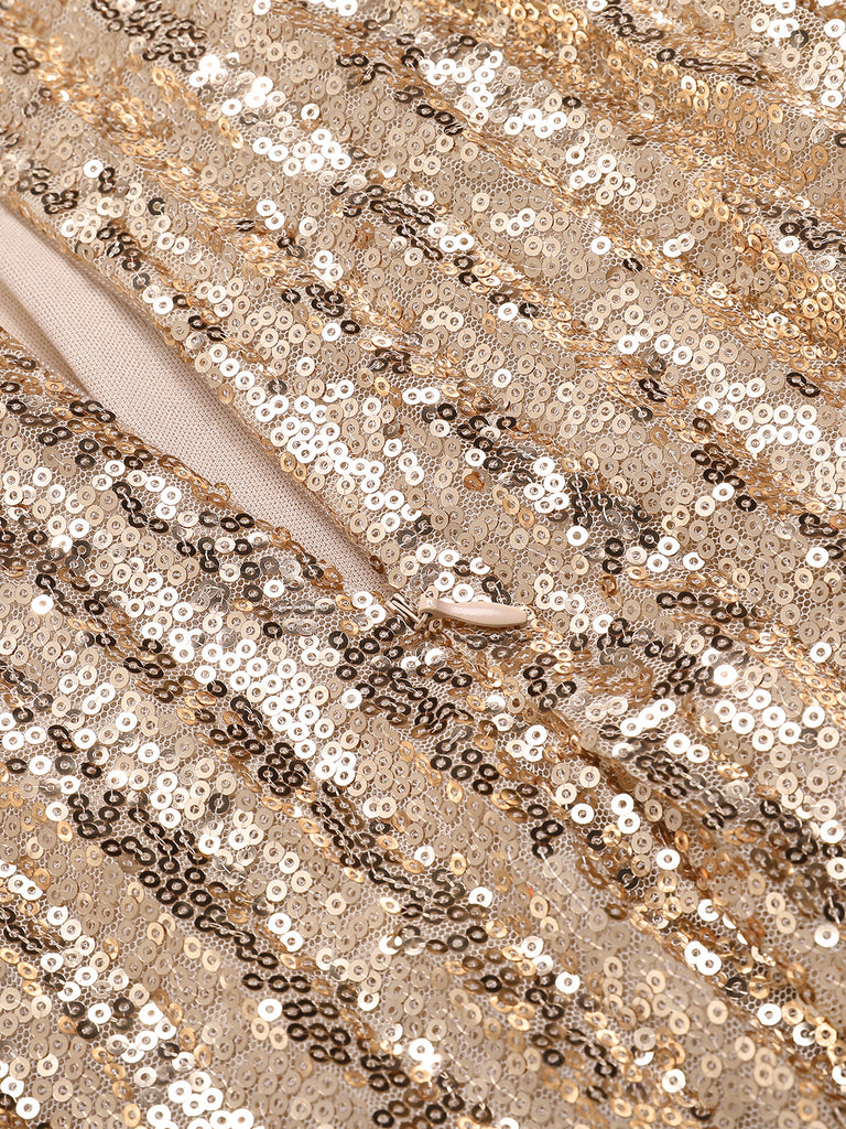 1920s Sequined Backless Halter Dress — a 1920s silhouette that turns sidewalks into runways
