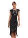 1920s Sequined Fringe Round Neck Cap Sleeve Dress - vintage dress, retro fashion, Gatsby party