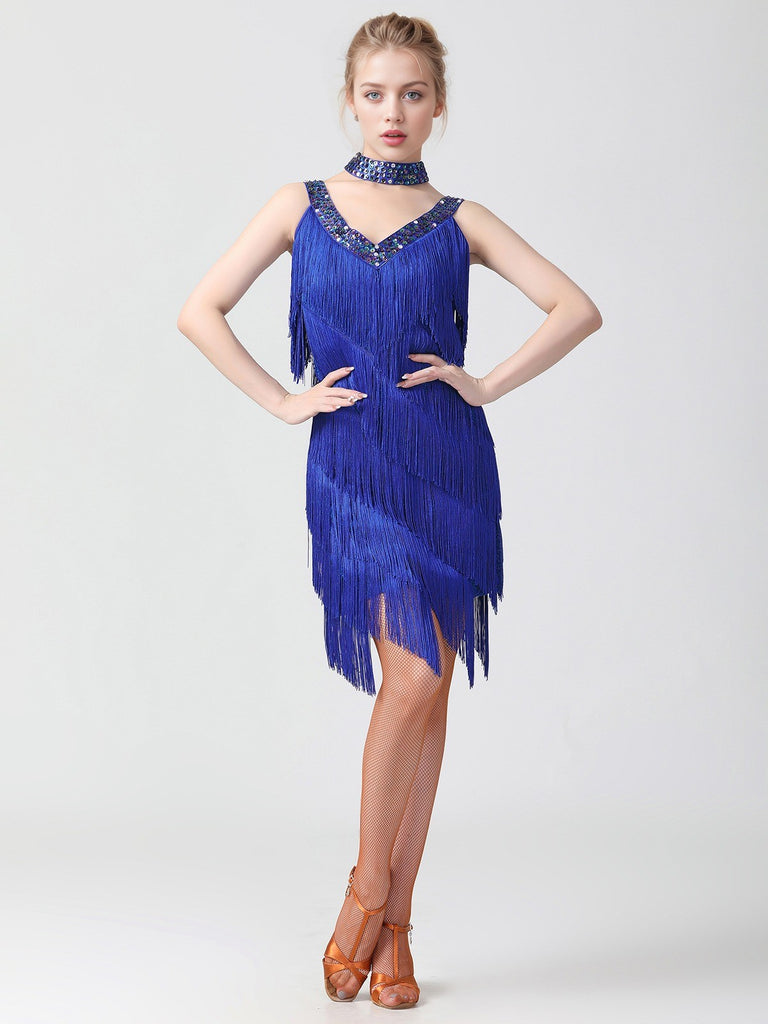1920s Sequined Sleeveless Fringed Hem Dress: where 1920s romance meets her modern spirit
