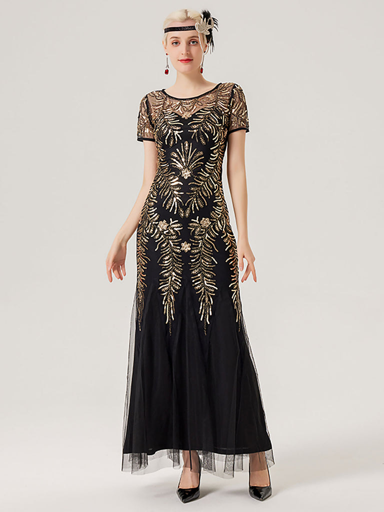1920s Sequins Beading Mesh Formal Dress — vintage elegance for the modern woman