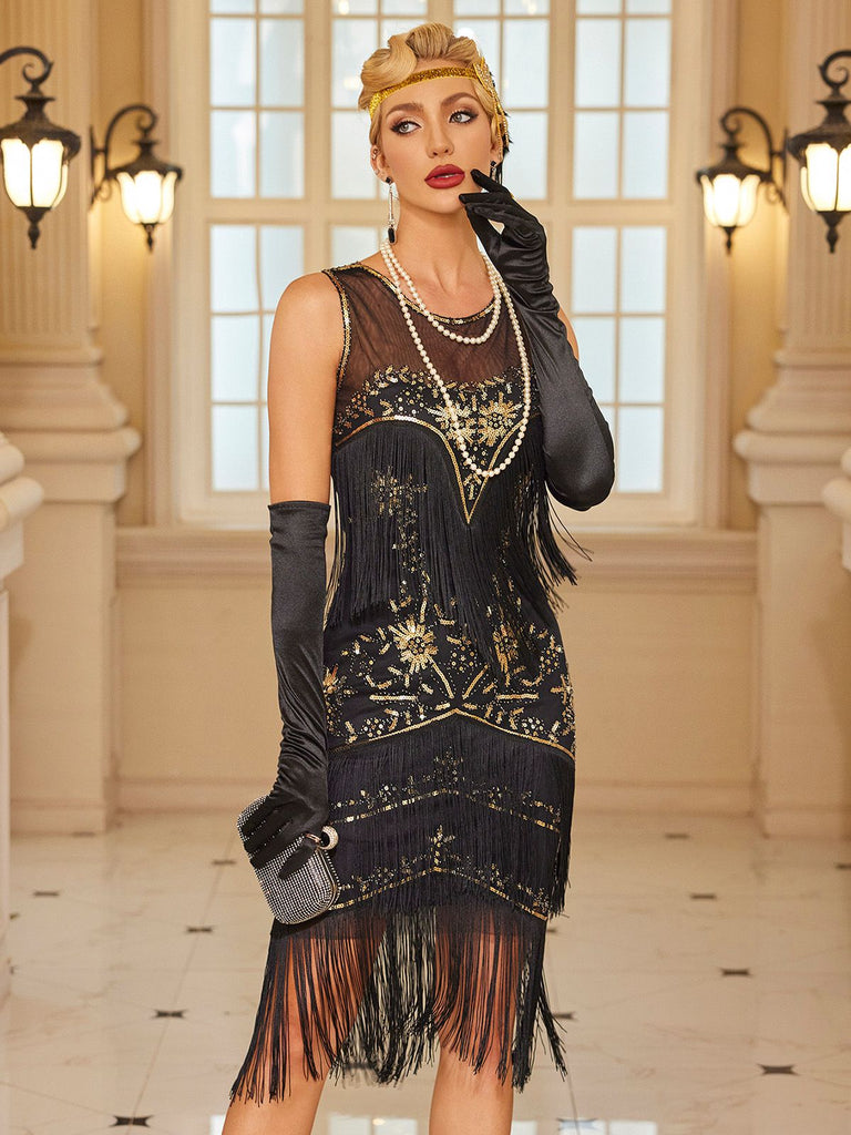 1920s Sequins Beading Tassels Flapper Dress - vintage dress, retro fashion, Gatsby party