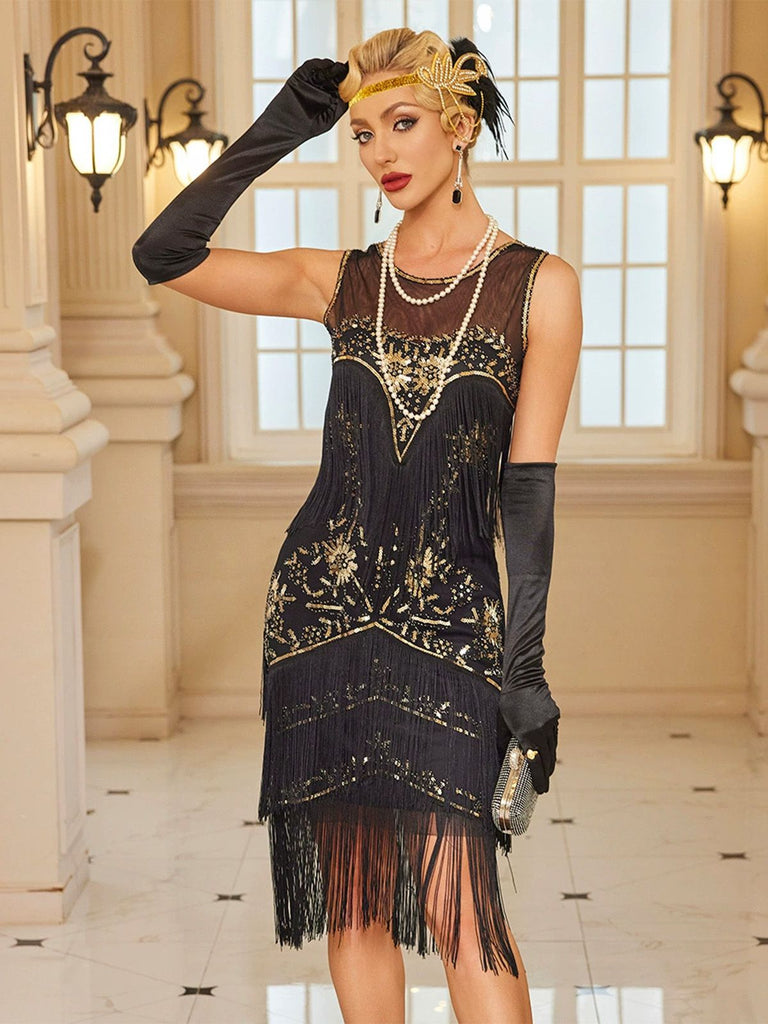 1920s Sequins Beading Tassels Flapper Dress - vintage dress, retro fashion, Gatsby party