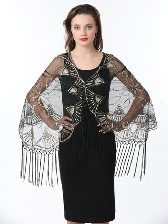 1920s Tassel Sequined Mesh Cape - vintage fashion, retro style