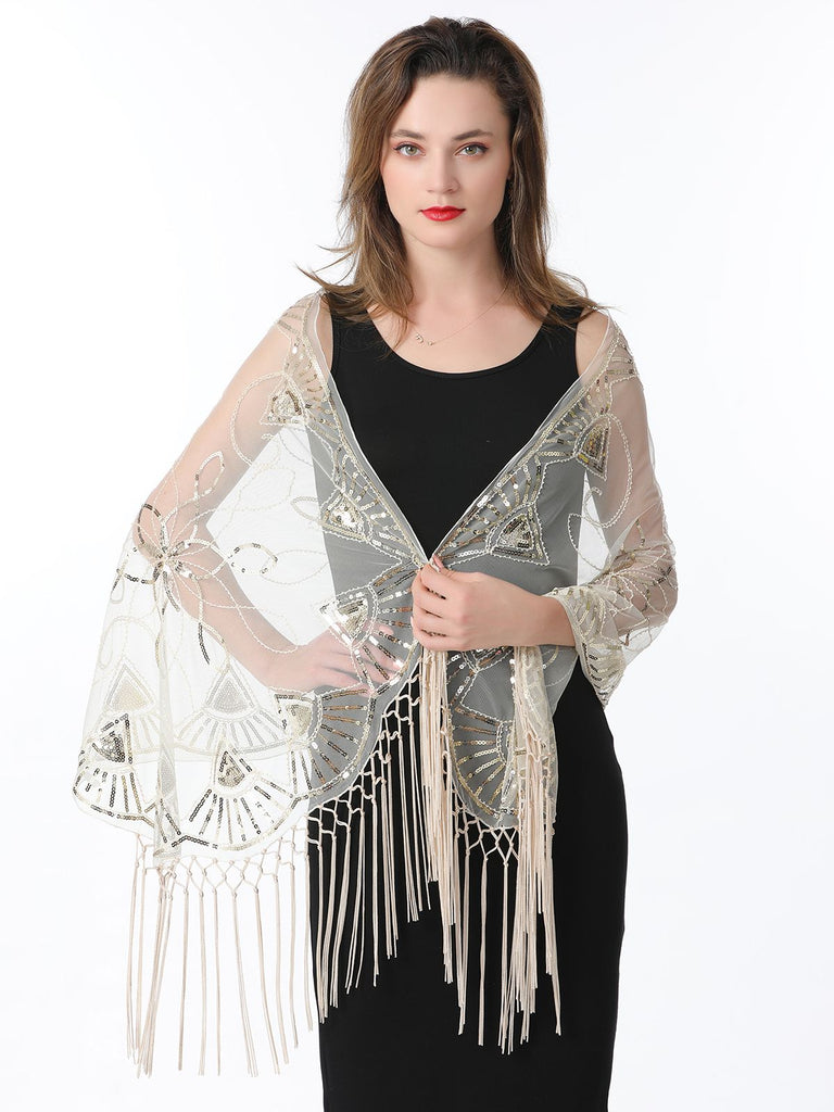 1920s Tassel Sequined Mesh Cape - vintage fashion, retro style