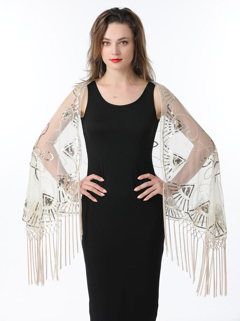 1920s Tassel Sequined Mesh Cape - vintage fashion, retro style